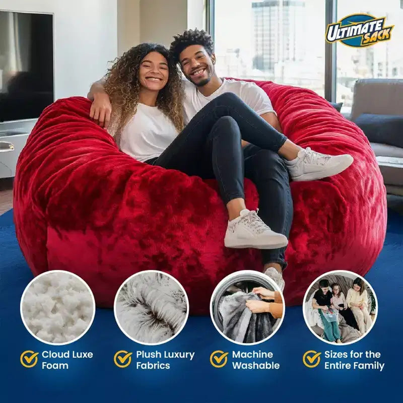 Pouf géant Ultimate Sack 6 pi, chaise longue confortable d'intérieur, suède rouge