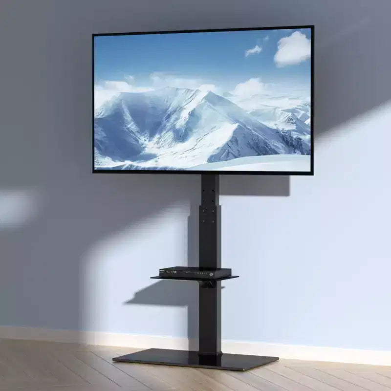 Support TV VEVOR, Support TV sur pied pivotant pour téléviseurs de 32 à 85 pouces, Support TV portable réglable en hauteur avec base en verre trempé