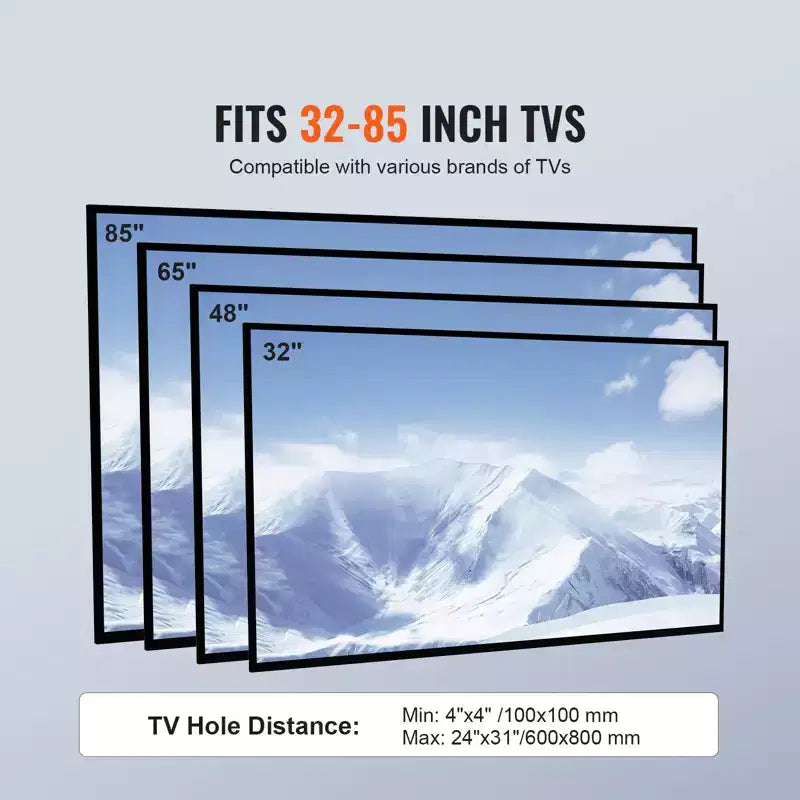 Support TV VEVOR, Support TV sur pied pivotant pour téléviseurs de 32 à 85 pouces, Support TV portable réglable en hauteur avec base en verre trempé