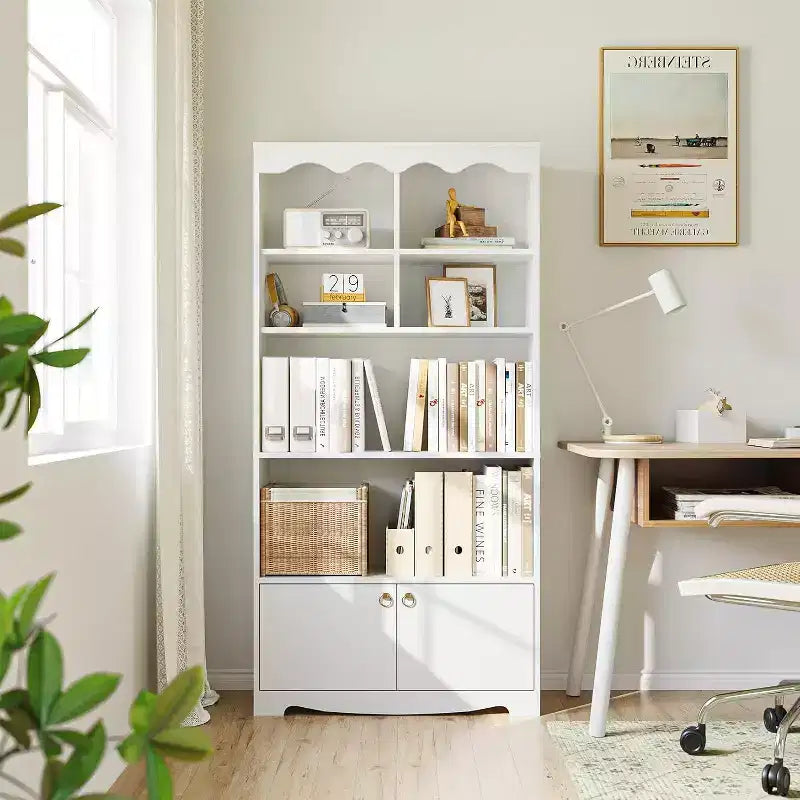 Bibliothèque en bois à 5 niveaux, 63 pouces de haut, meuble de rangement, bibliothèque autoportante, bureau à domicile, salle d'étude, cuisine