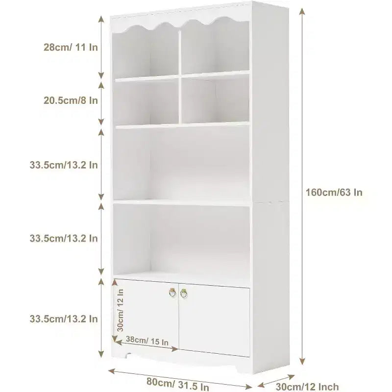 Bibliothèque en bois à 5 niveaux, 63 pouces de haut, meuble de rangement, bibliothèque autoportante, bureau à domicile, salle d'étude, cuisine