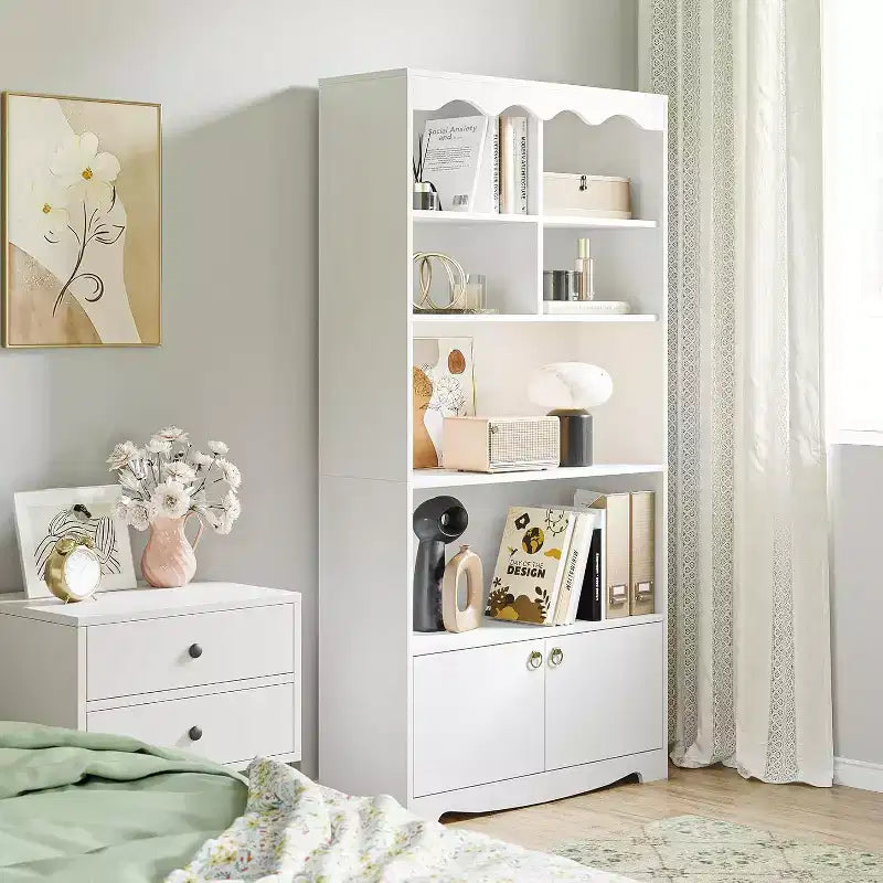 Bibliothèque en bois à 5 niveaux, 63 pouces de haut, meuble de rangement, bibliothèque autoportante, bureau à domicile, salle d'étude, cuisine