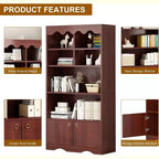Bibliothèque en bois à 5 niveaux, 63 pouces de haut, meuble de rangement, bibliothèque autoportante, bureau à domicile, salle d'étude, cuisine