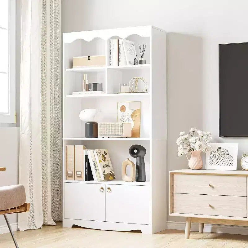 Bibliothèque en bois à 5 niveaux, 63 pouces de haut, meuble de rangement, bibliothèque autoportante, bureau à domicile, salle d'étude, cuisine