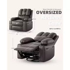 Fauteuil inclinable manuel en cuir PU - 26,8 po Design ergonomique avec porte-gobelets et rangement, pour cinéma maison, salon