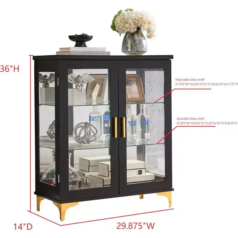 Meuble de buffet moderne Kings Brand Furniture avec portes en verre et étagères réglables