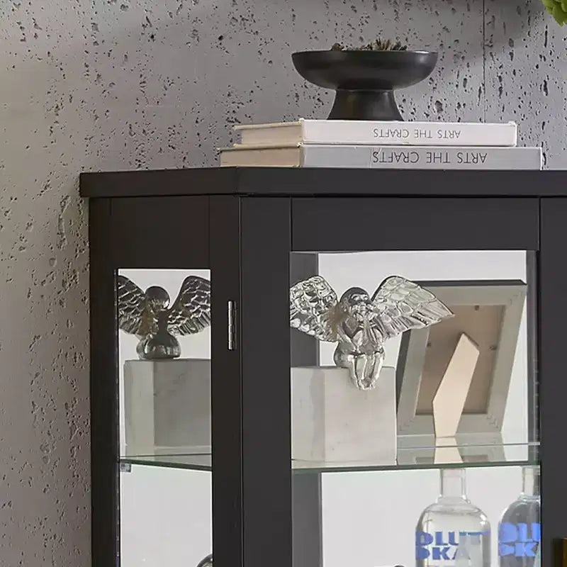 Meuble de buffet moderne Kings Brand Furniture avec portes en verre et étagères réglables