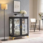 Meuble de buffet moderne Kings Brand Furniture avec portes en verre et étagères réglables