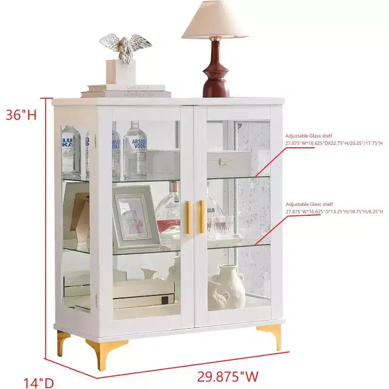 Meuble de buffet moderne Kings Brand Furniture avec portes en verre et étagères réglables