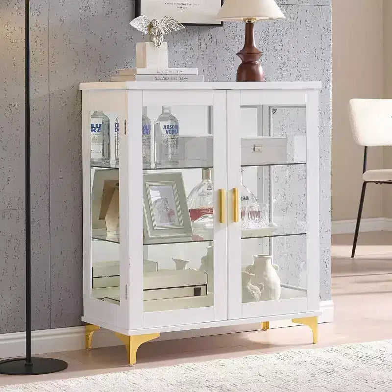Meuble de buffet moderne Kings Brand Furniture avec portes en verre et étagères réglables