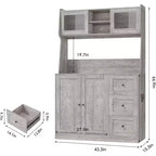 Meuble de rangement haut et réglable de 170 cm avec portes en verre trempé, plan de travail spacieux, garde-manger de cuisine moderne, bar à café, organisateur de bureau