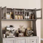 Meuble de rangement haut et réglable de 170 cm avec portes en verre trempé, plan de travail spacieux, garde-manger de cuisine moderne, bar à café, organisateur de bureau
