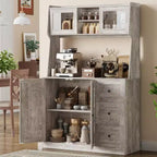 Meuble de rangement haut et réglable de 170 cm avec portes en verre trempé, plan de travail spacieux, garde-manger de cuisine moderne, bar à café, organisateur de bureau