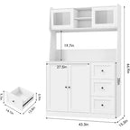 Meuble de rangement haut et réglable de 170 cm avec portes en verre trempé, plan de travail spacieux, garde-manger de cuisine moderne, bar à café, organisateur de bureau
