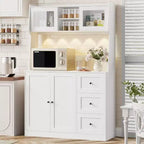 Meuble de rangement haut et réglable de 170 cm avec portes en verre trempé, plan de travail spacieux, garde-manger de cuisine moderne, bar à café, organisateur de bureau