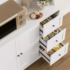 Meuble de rangement haut et réglable de 170 cm avec portes en verre trempé, plan de travail spacieux, garde-manger de cuisine moderne, bar à café, organisateur de bureau