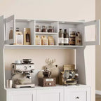 Meuble de rangement haut et réglable de 170 cm avec portes en verre trempé, plan de travail spacieux, garde-manger de cuisine moderne, bar à café, organisateur de bureau