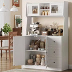 Meuble de rangement haut et réglable de 170 cm avec portes en verre trempé, plan de travail spacieux, garde-manger de cuisine moderne, bar à café, organisateur de bureau