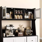 Meuble de rangement haut et réglable de 170 cm avec portes en verre trempé, plan de travail spacieux, garde-manger de cuisine moderne, bar à café, organisateur de bureau