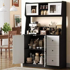 Meuble de rangement haut et réglable de 170 cm avec portes en verre trempé, plan de travail spacieux, garde-manger de cuisine moderne, bar à café, organisateur de bureau
