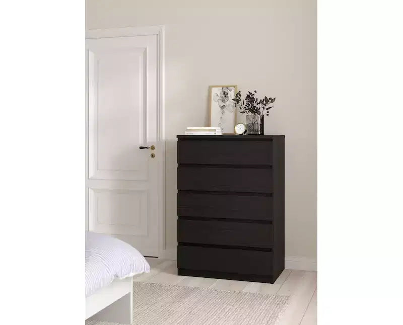 HomeStock Scottsdale Commode 5 tiroirs Rangement contemporain Bois grainé noir