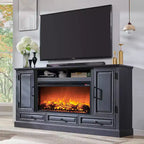 Meuble TV de cheminée haute de 35,7 po pour téléviseur de 80 po avec cheminée électrique de 36 po, meuble de divertissement de style ferme avec armoires et tiroirs