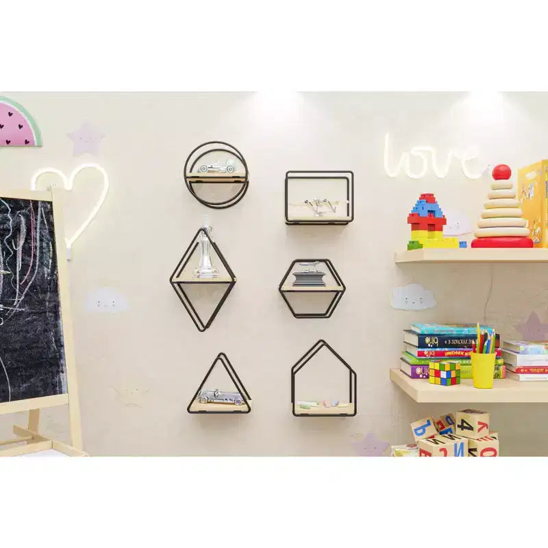Lot de 6 étagères murales géométriques Décoration murale flottante en bois