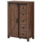 Commode haute SinCiDo Farmhouse Modern 5 tiroirs avec porte coulissante de style grange, commode de rangement pour chambre à coucher, salon et chambre d'enfants