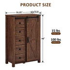 Commode haute SinCiDo Farmhouse Modern 5 tiroirs avec porte coulissante de style grange, commode de rangement pour chambre à coucher, salon et chambre d'enfants