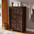 Commode haute SinCiDo Farmhouse Modern 5 tiroirs avec porte coulissante de style grange, commode de rangement pour chambre à coucher, salon et chambre d'enfants