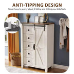 Commode haute SinCiDo Farmhouse Modern 5 tiroirs avec porte coulissante de style grange, commode de rangement pour chambre à coucher, salon et chambre d'enfants