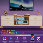 Meuble TV Acekool 65 pouces avec lumières LED, console moderne avec 4 tiroirs, étagères et portes en verre pour téléviseurs de 55 à 75 pouces