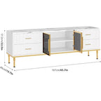 Meuble TV Acekool 65 pouces avec lumières LED, console moderne avec 4 tiroirs, étagères et portes en verre pour téléviseurs de 55 à 75 pouces