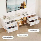 Meuble TV Acekool 65 pouces avec lumières LED, console moderne avec 4 tiroirs, étagères et portes en verre pour téléviseurs de 55 à 75 pouces