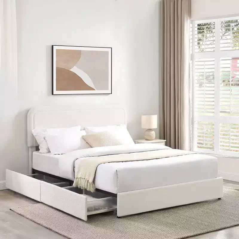 Lit Queen Size Moderne Rembourré en Bouclette Calvin de Christopher Knight Home
