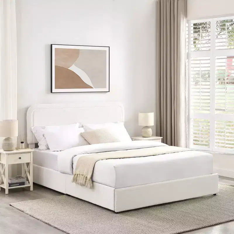 Lit Queen Size Moderne Rembourré en Bouclette Calvin de Christopher Knight Home