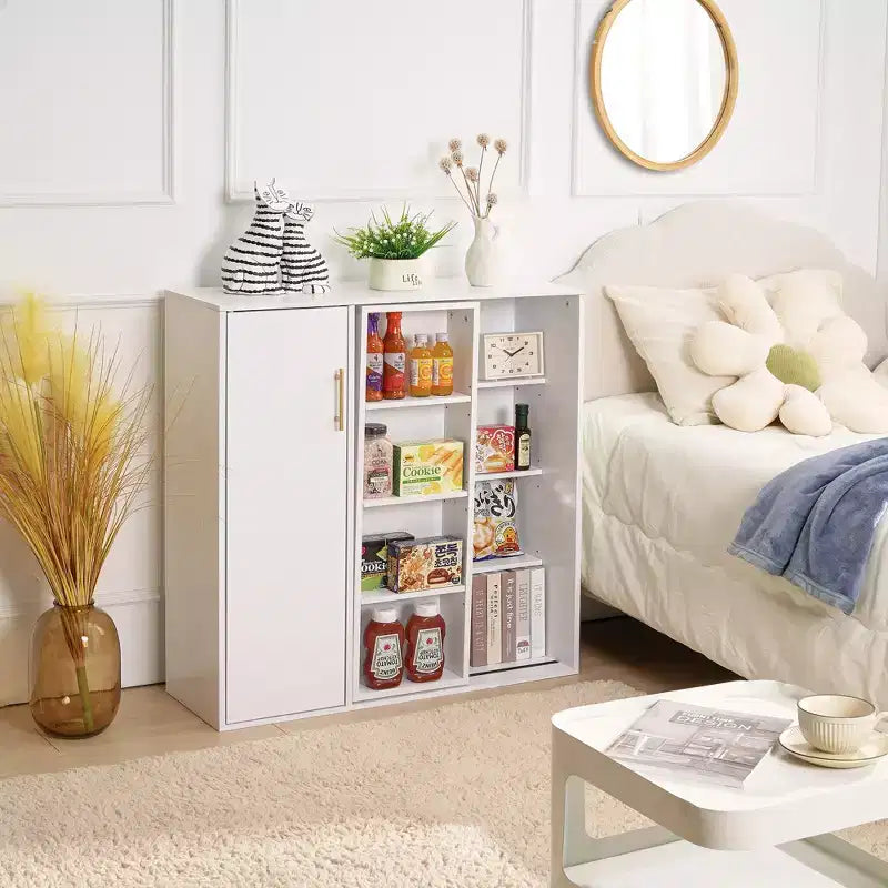VECELO Meuble de Rangement à 4 Niveaux, Armoire de Rangement pour Cuisine avec Porte et Étagères Réglables, Organisateur Autonome pour Salle de Bain, Blanc