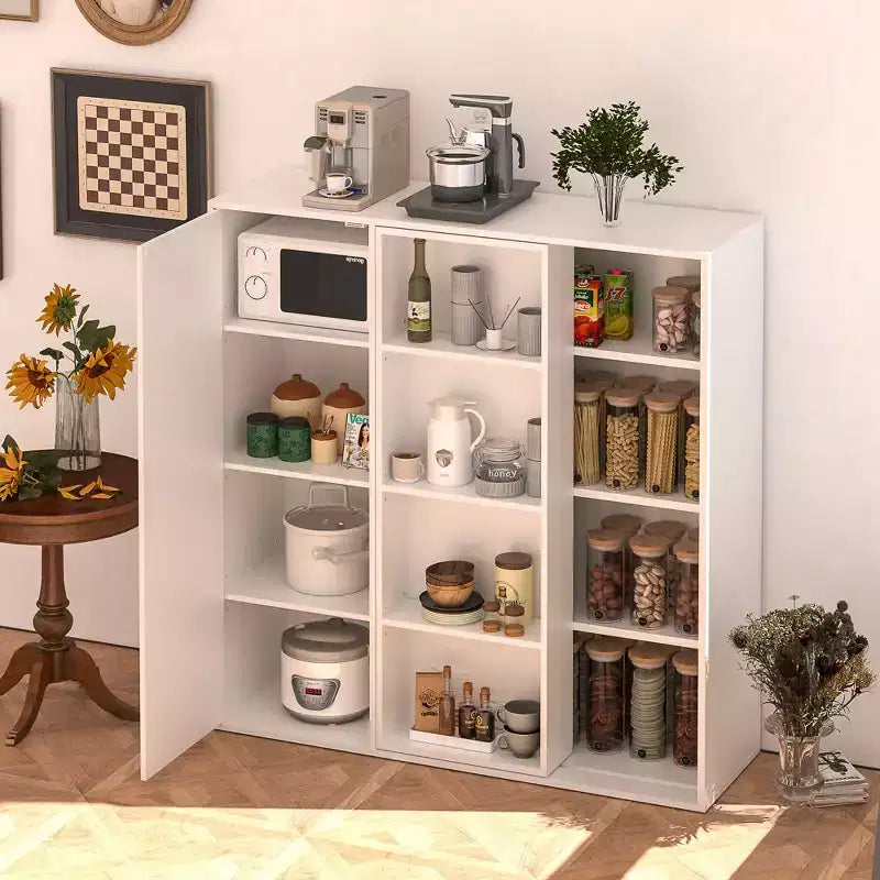VECELO Meuble de Rangement à 4 Niveaux, Armoire de Rangement pour Cuisine avec Porte et Étagères Réglables, Organisateur Autonome pour Salle de Bain, Blanc