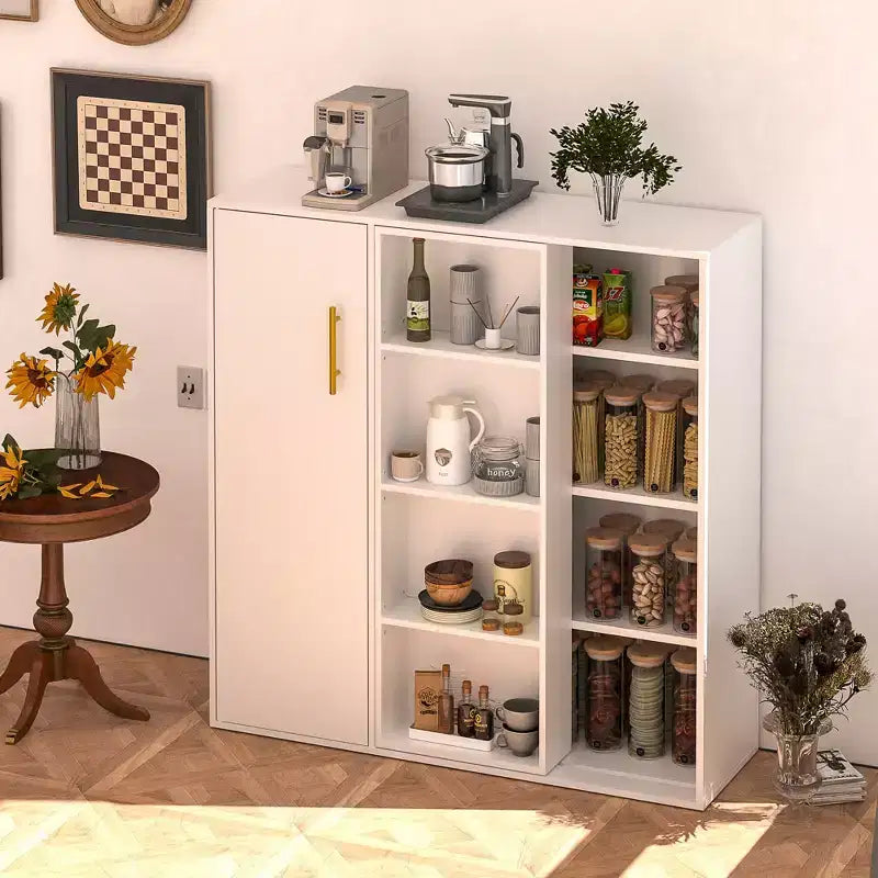VECELO Meuble de Rangement à 4 Niveaux, Armoire de Rangement pour Cuisine avec Porte et Étagères Réglables, Organisateur Autonome pour Salle de Bain, Blanc