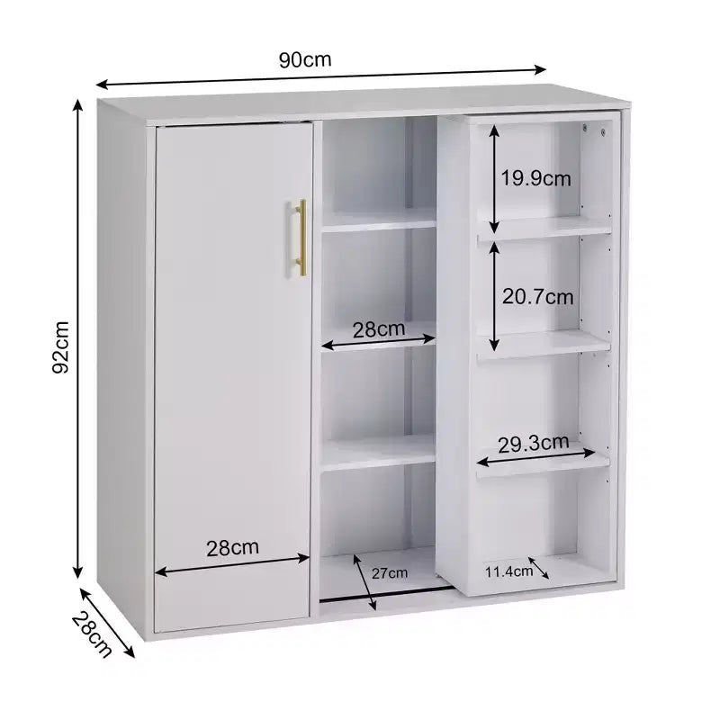 VECELO Meuble de Rangement à 4 Niveaux, Armoire de Rangement pour Cuisine avec Porte et Étagères Réglables, Organisateur Autonome pour Salle de Bain, Blanc