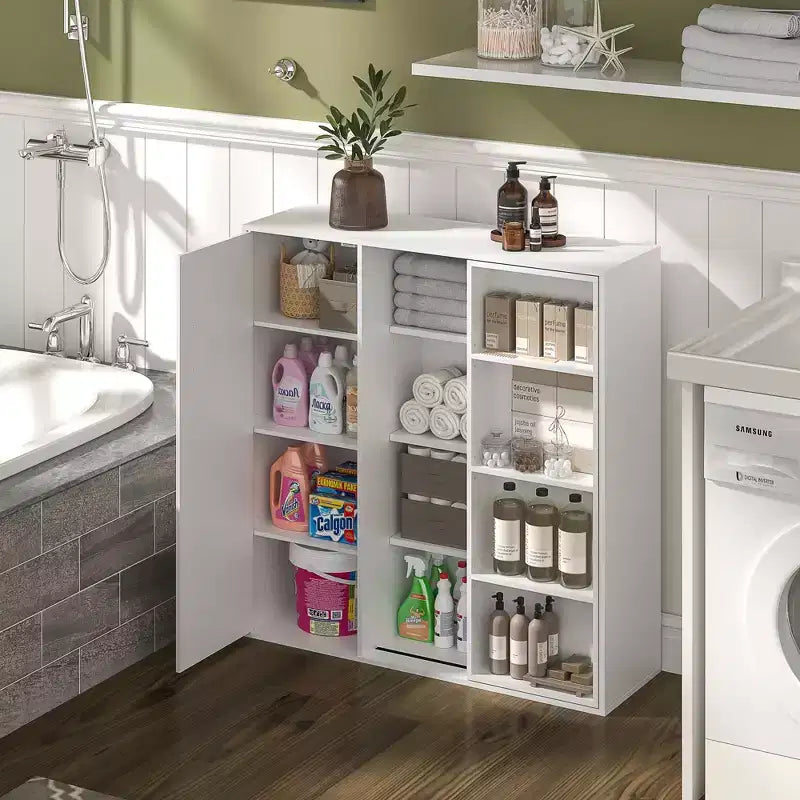 VECELO Meuble de Rangement à 4 Niveaux, Armoire de Rangement pour Cuisine avec Porte et Étagères Réglables, Organisateur Autonome pour Salle de Bain, Blanc