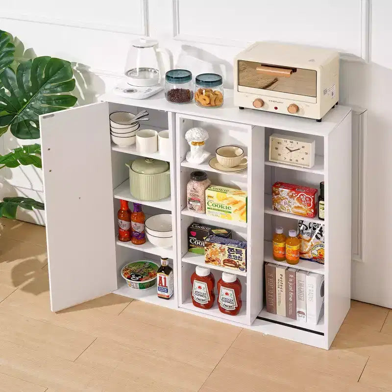 VECELO Meuble de Rangement à 4 Niveaux, Armoire de Rangement pour Cuisine avec Porte et Étagères Réglables, Organisateur Autonome pour Salle de Bain, Blanc