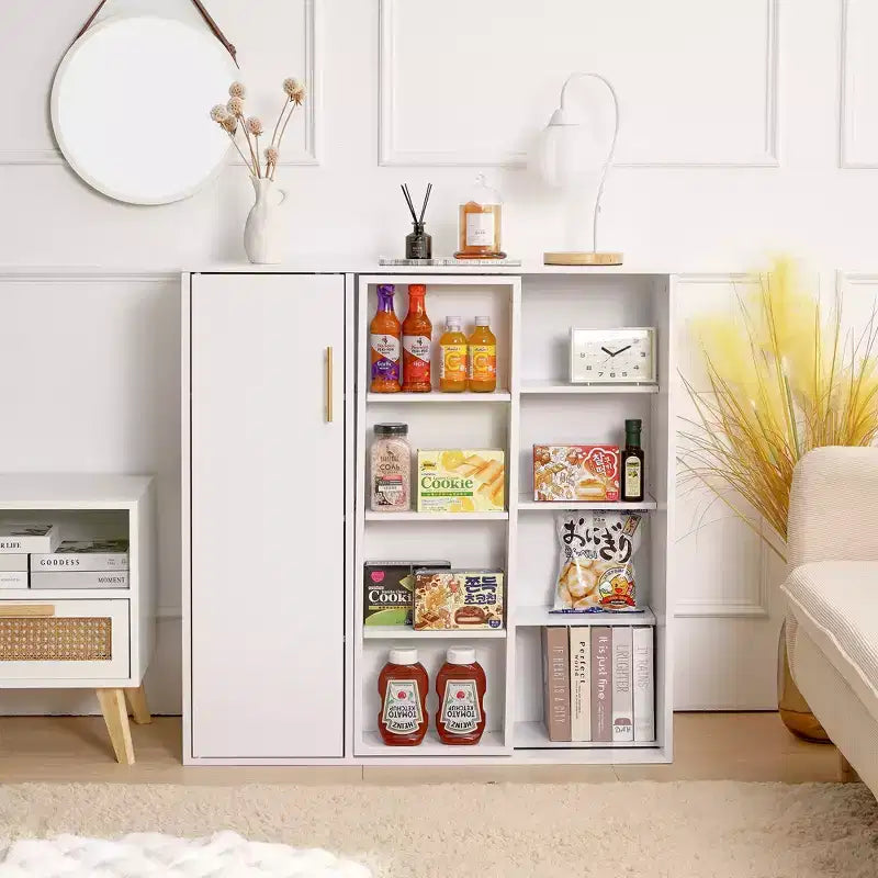 VECELO Meuble de Rangement à 4 Niveaux, Armoire de Rangement pour Cuisine avec Porte et Étagères Réglables, Organisateur Autonome pour Salle de Bain, Blanc