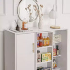 VECELO Meuble de Rangement à 4 Niveaux, Armoire de Rangement pour Cuisine avec Porte et Étagères Réglables, Organisateur Autonome pour Salle de Bain, Blanc