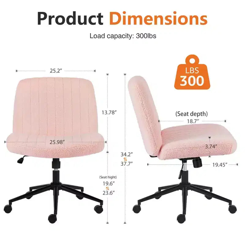 Chaise de bureau, chaise de vanité, sans accoudoirs, pivotante, réglable en hauteur, assise large, avec roulettes remplaçables/base fixe, chaise de travail confortable et rembourrée