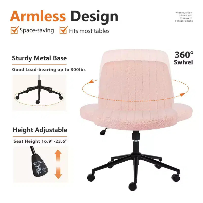Chaise de bureau, chaise de vanité, sans accoudoirs, pivotante, réglable en hauteur, assise large, avec roulettes remplaçables/base fixe, chaise de travail confortable et rembourrée