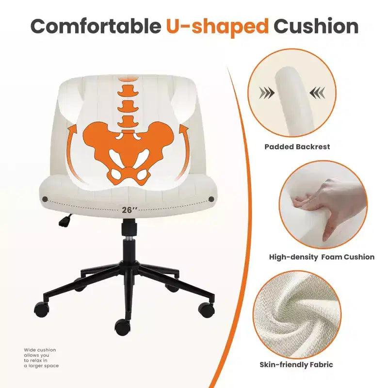 Chaise de bureau, chaise de vanité, sans accoudoirs, pivotante, réglable en hauteur, assise large, avec roulettes remplaçables/base fixe, chaise de travail confortable et rembourrée