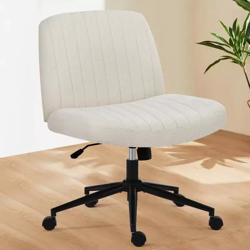 Chaise de bureau, chaise de vanité, sans accoudoirs, pivotante, réglable en hauteur, assise large, avec roulettes remplaçables/base fixe, chaise de travail confortable et rembourrée