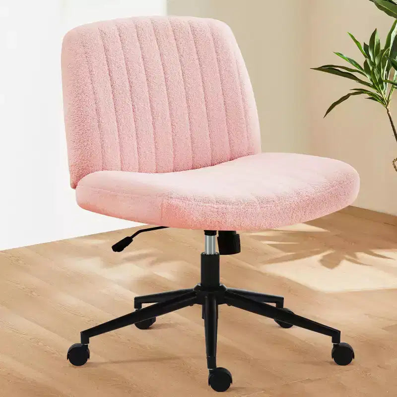 Office Desk Vanity Chair Cross Legged Armless Swivel Fabric Height Adjustable Wide Seat with Replaceable Wheels/Fixed Base, Comfy Task Chair Padded