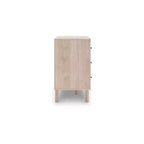 Commode 6 tiroirs Signature Design by Ashley Birkmore, finition chêne clair avec accents floraux, couleur havane